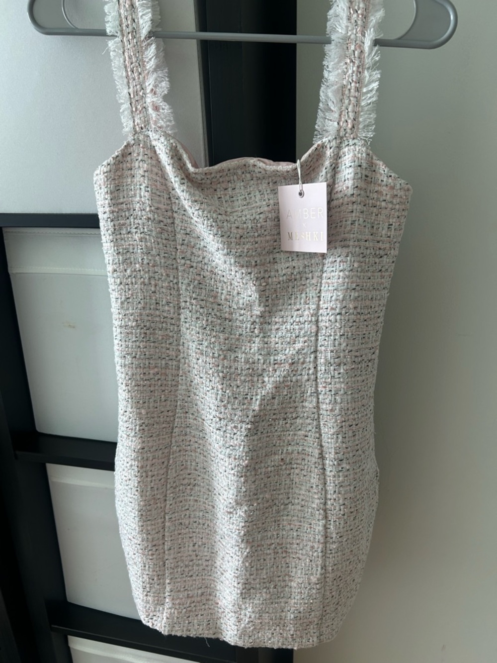 Meshki Ivory Pink Tweed Mini Dress